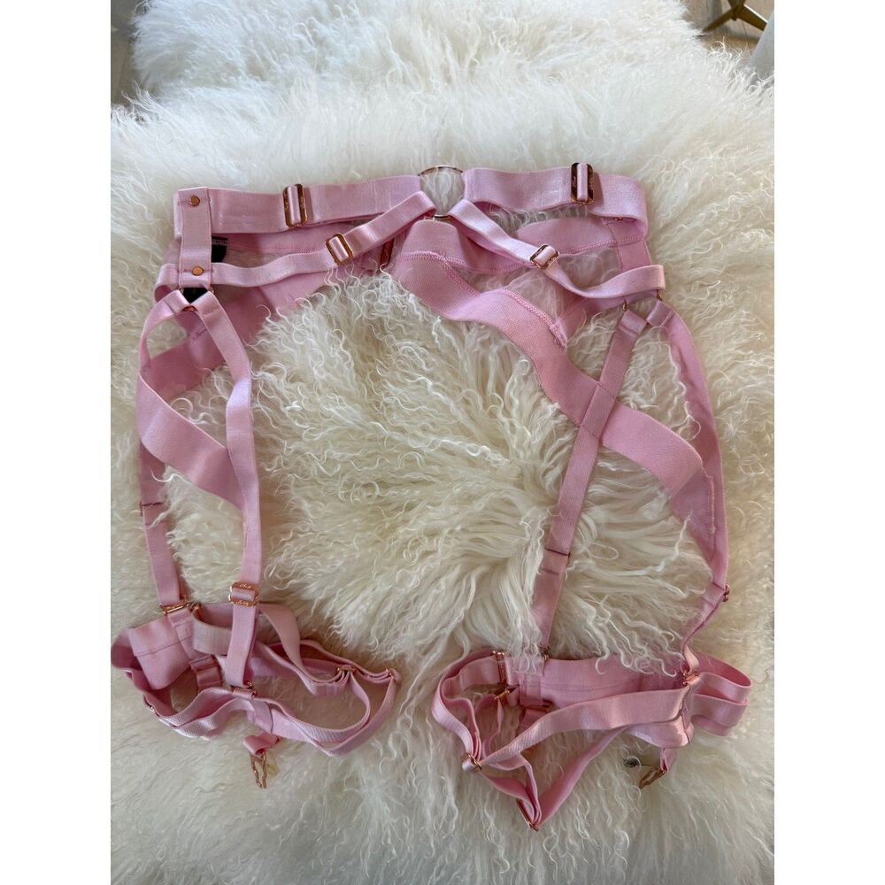 Honey Birdette Kukuro Blush Pink Suspender Garter Belt Size L Rare NWOT